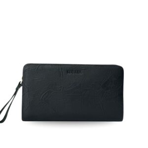 Clutch cầm tay da bò vân lá (đen)